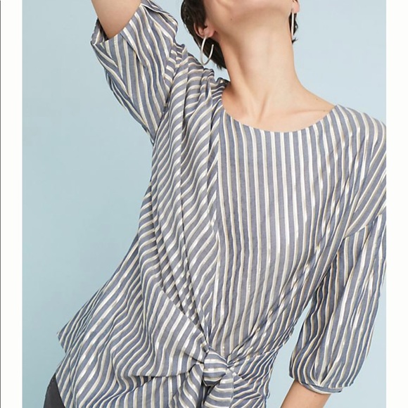 Eva Franco Anthropologie Striped Tie Detail Blouse - Picture 2 of 13